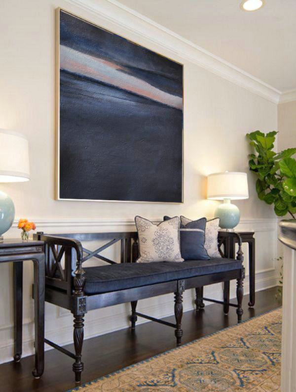 Hand Painted Extra Large Abstract Painting,Oversized Abstract Landscape Painting,Abstract Oil Painting,Black,Dark Blue,Gray.etc